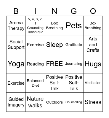 Stress Management Techniques Bingo Card