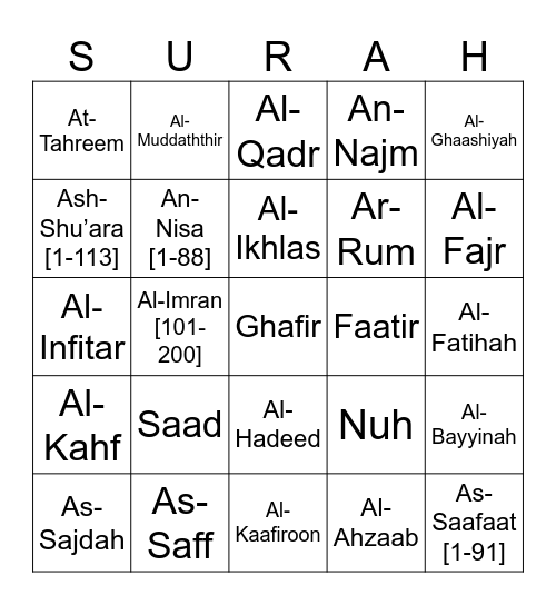 Qur'an Bingo Card