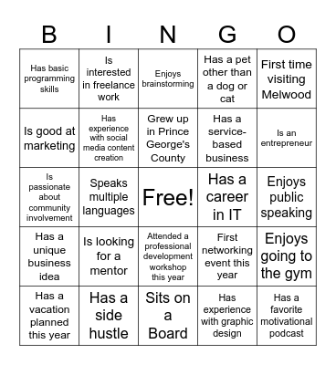 Networking Bingo Card