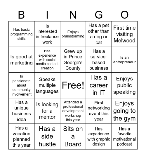 Networking Bingo Card