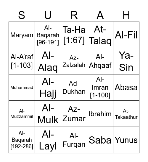 Qur'an Bingo Card
