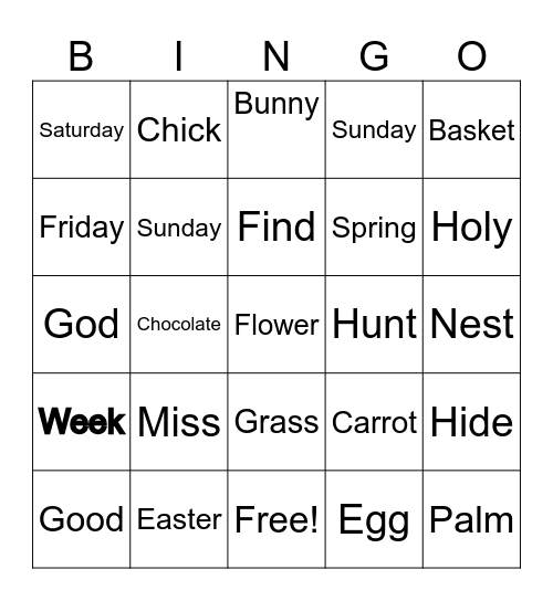Easter week Bingo Card