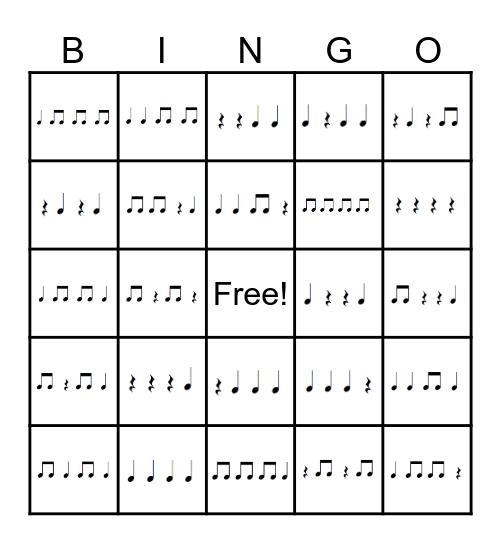 Music Bingo Card