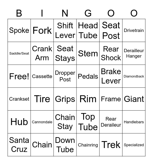 Mountain Biking Bingo Card