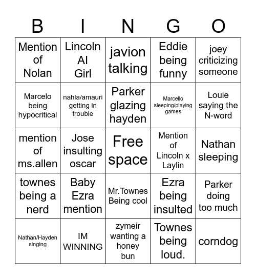 Friend group bingo Card