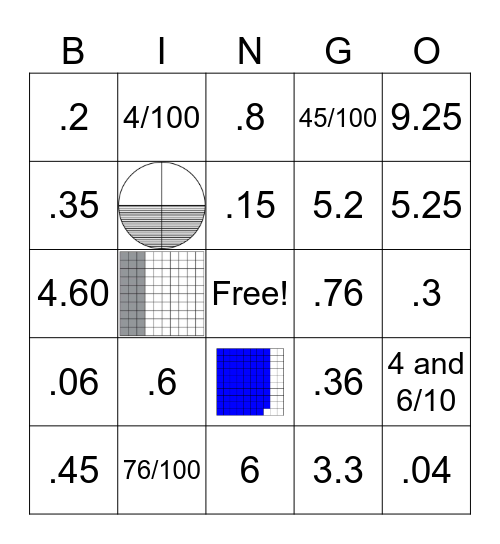 Decimal Bingo! Bingo Card