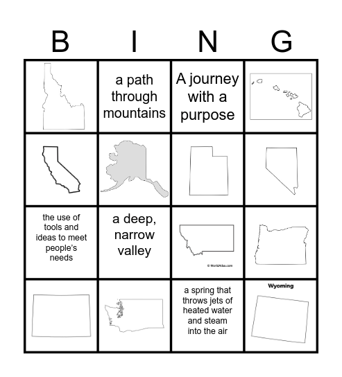 A Tour of the West Bingo Card