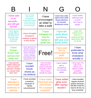 SAHHI x South Asian Care: Heart Health Bingo Card