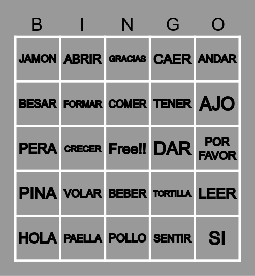 SPANISH BINGO!! Bingo Card