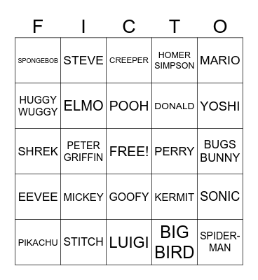 Character Bingo Card