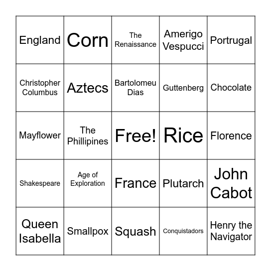 Exploration Bingo Card