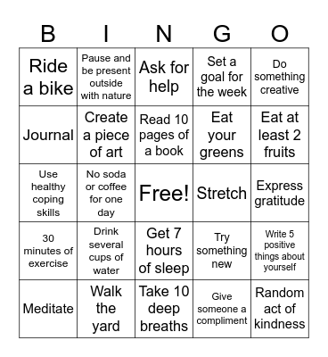 Try to score a wellness Bingo today! Bingo Card