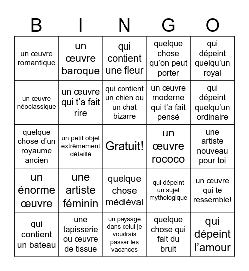 Boston MFA Bingo Card