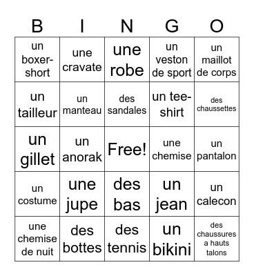french clothes oliver Bingo Card