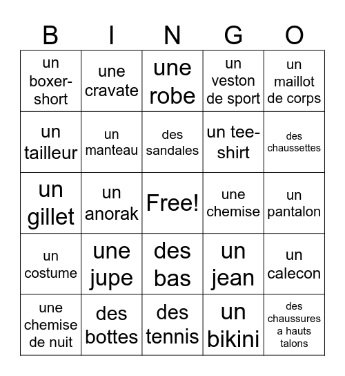 french clothes oliver Bingo Card