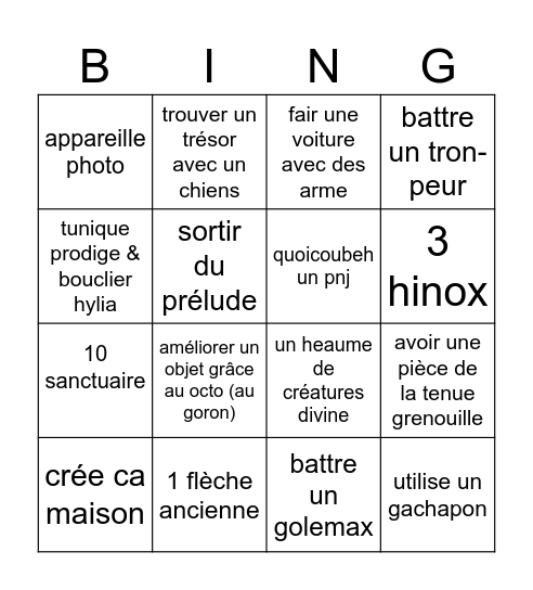 bingo zelda totk Bingo Card