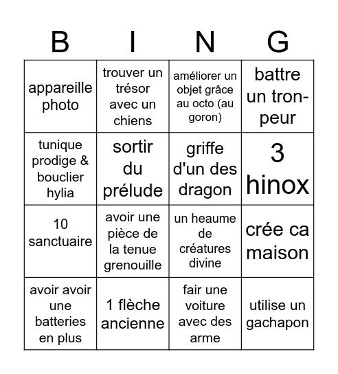 bingo zelda totk Bingo Card