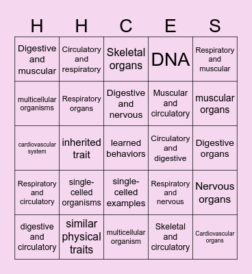 Living organisms Bingo Card