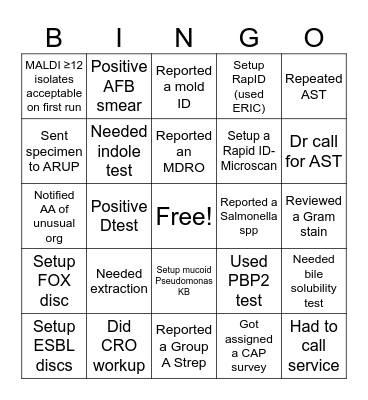 Lab Week Bench Bingo Card