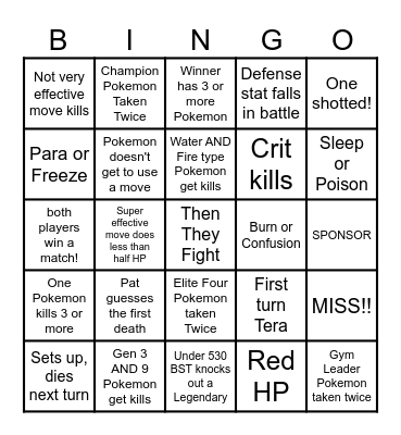 Then we fight bingo Rich Perfect Gym Leader Bingo Card
