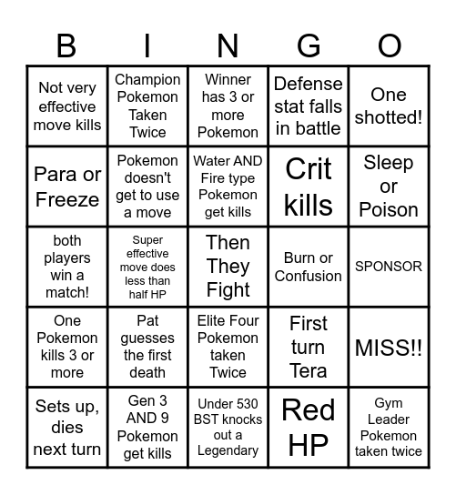 Then we fight bingo Rich Perfect Gym Leader Bingo Card