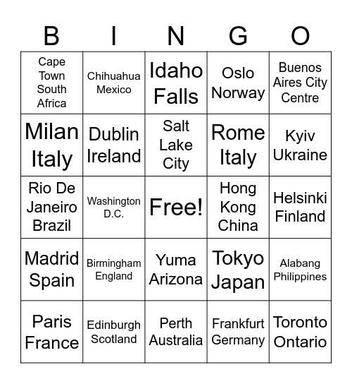 Temple Bingo Card