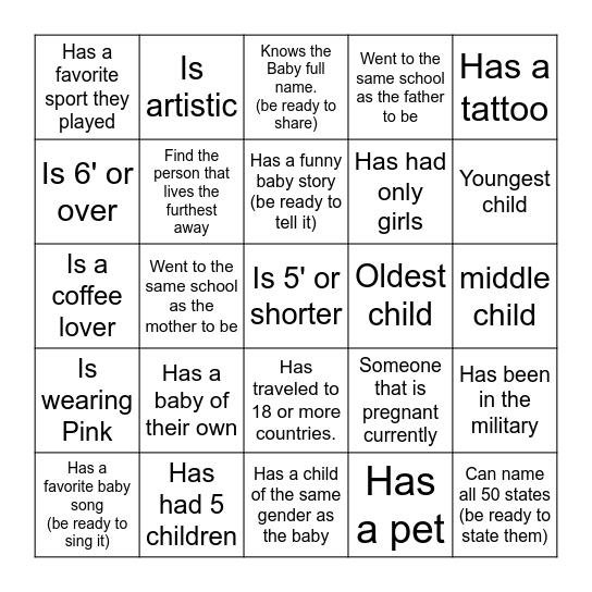 Find the Guest (adults) Bingo Card