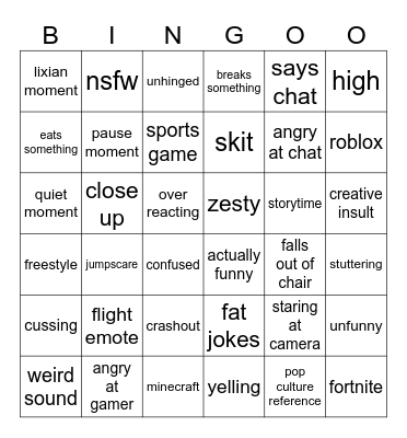 out of context streamers Bingo Card