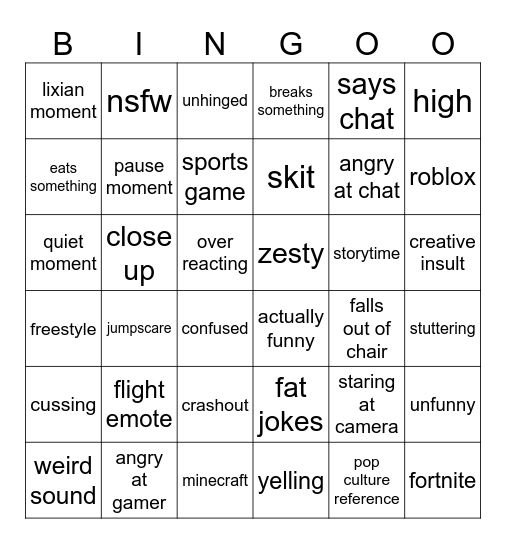 out of context streamers Bingo Card