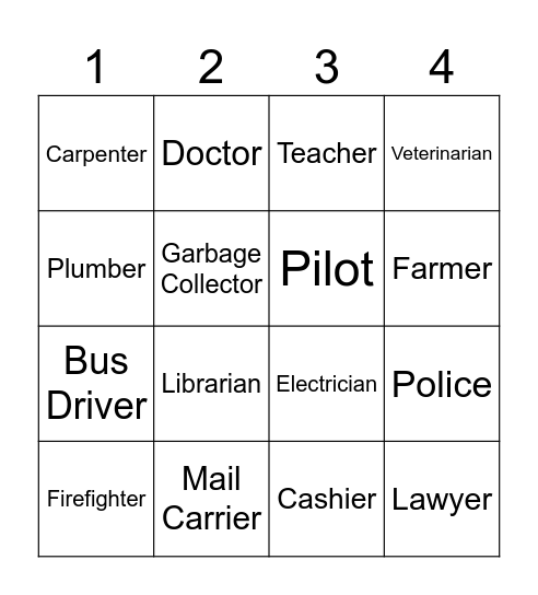 Community Helpers Bingo Card