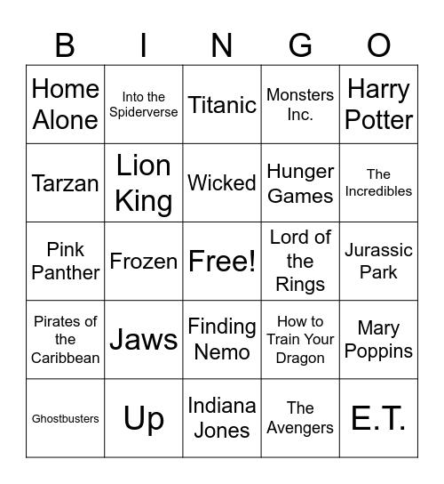 Movie Music Bingo! Bingo Card