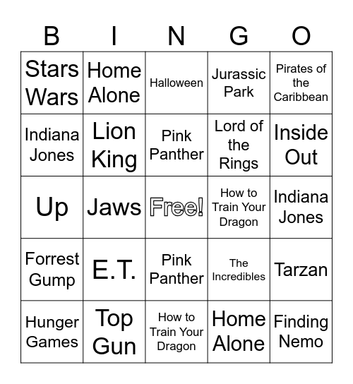 Movie Music Bingo Card