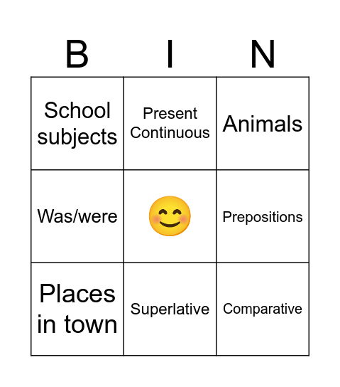 Sentence Bingo Card