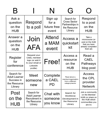 CAEL Member Appreciation Month Bingo Card