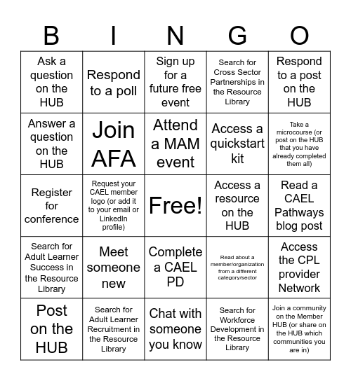 CAEL Member Appreciation Month Bingo Card