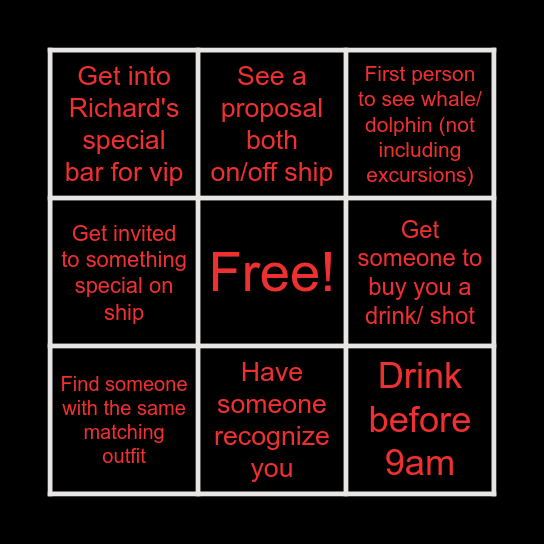 Cruising Bingo Card