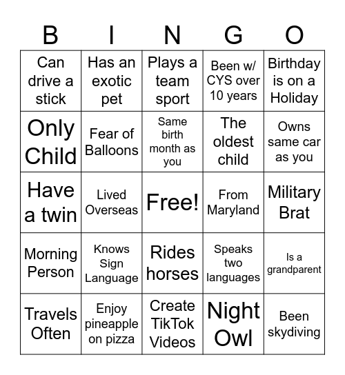 Untitled Bingo Card