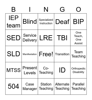 Special Education Bingo Card