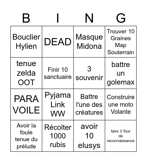 zelda totk Bingo Card