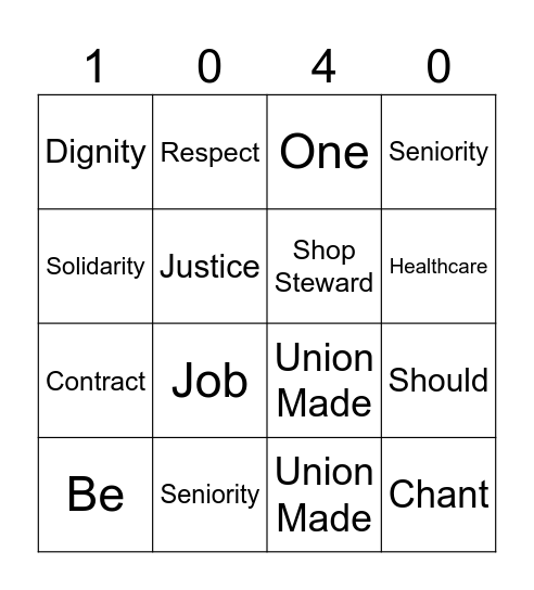 CWA STRONG Bingo Card