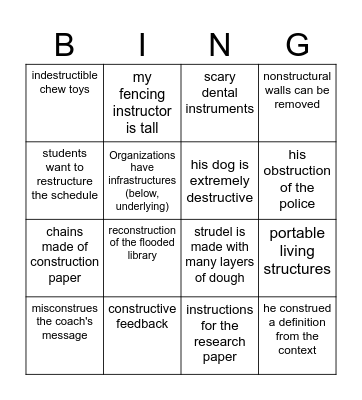 struct, stru, strue Bingo Card