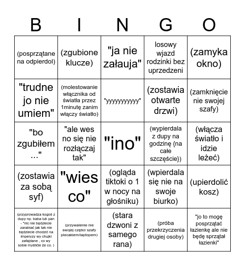 Sylwkowe bino Bingo Card