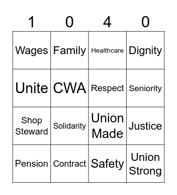 CWA STRONG Bingo Card
