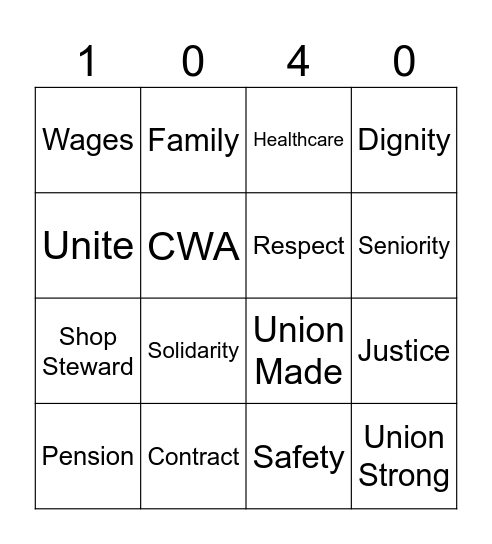 CWA STRONG Bingo Card