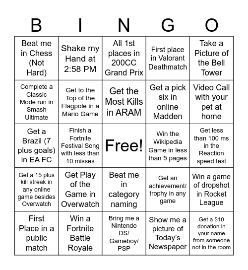 Lockout Bingo Card