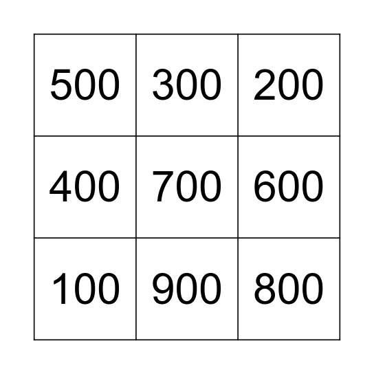 Hundratal Bingo Card