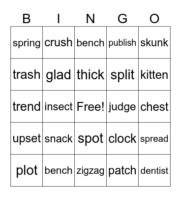 U1 W1 Short Vowels Bingo Card