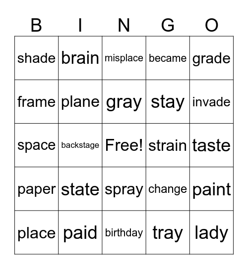 U1 W2 Long a Bingo Card
