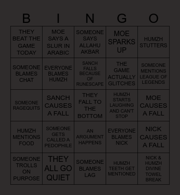 Chained Together Bingo Card