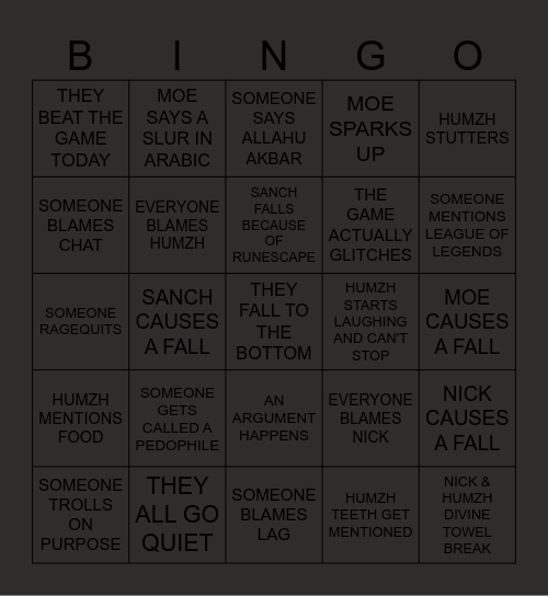 Chained Together Bingo Card